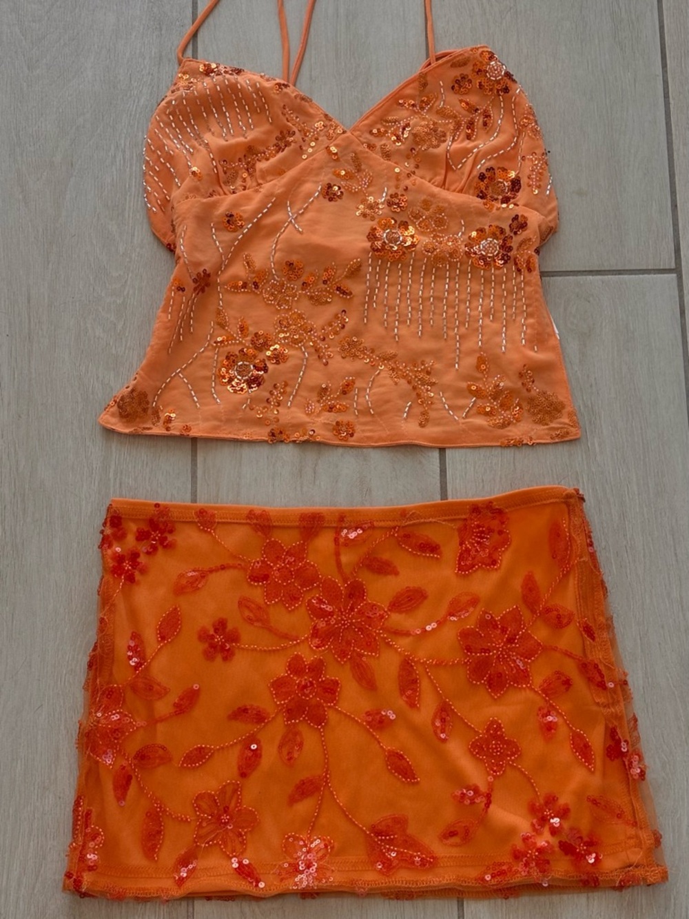 Peppermayo Orange Beaded Mini Skirt